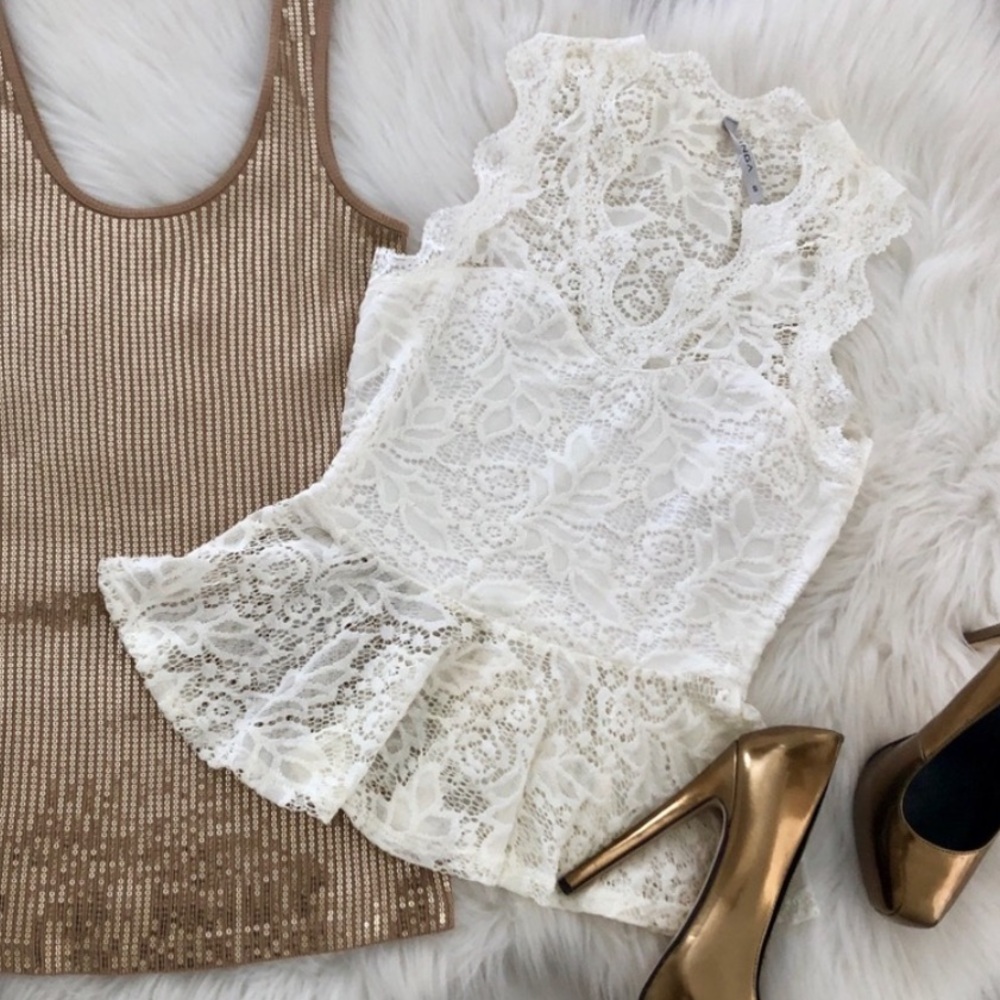 Ivory Lace Peplum Blouse, XS